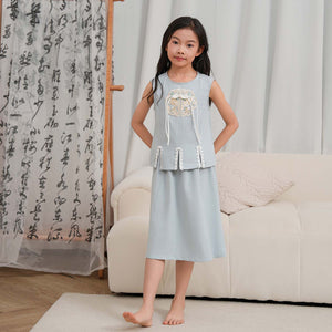 Singapore Souvenir Gift Vitality n Wisdom Blue Family Set Baby Kids Girl Cheongsam Top n Skirt Set 0842 - Little Kooma