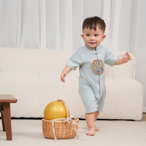 Singapore Souvenir Gift Vitality n Wisdom Blue Family Set Baby Boy Cheongsam Romper 0843 - Little Kooma