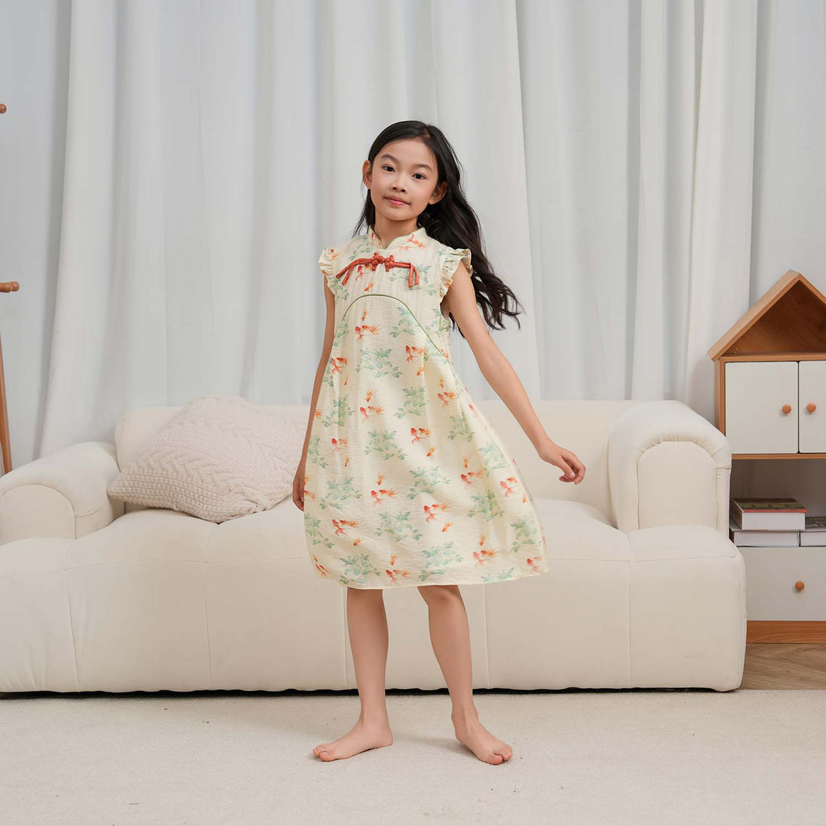 Singapore Souvenir Gift Fortune Bloom Family Set with Golden Fish Baby Kids Girl Cheongsam Dress 0827 - Little Kooma