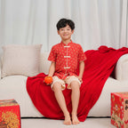 Singapore Souvenir Gift Blessing and Joy Family Set with Lucky Fu Characters Baby Kids Boys Cheongsam Set Top n Shorts CNY Chinese New Year Outfit 0832 - Little Kooma