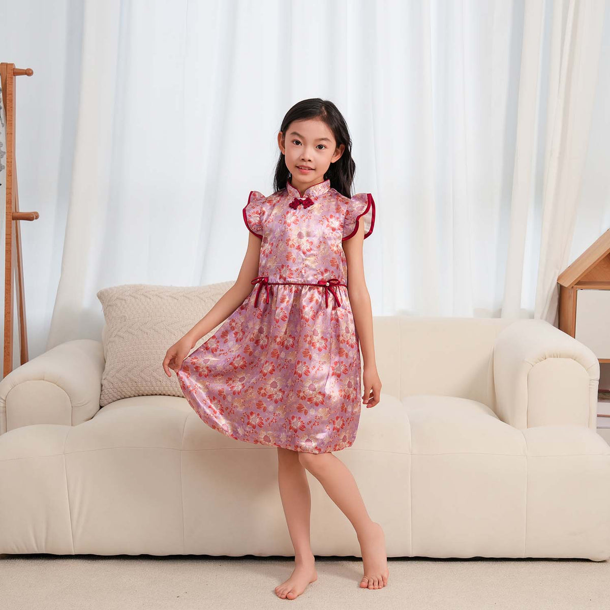 Singapore Souvenir Gift Purple w Flowers Baby Kids Girl Cheongsam Dress 0849 - Little Kooma