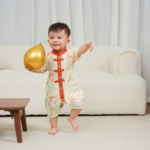 Singapore Souvenir Gift Fortune Bloom Family Set with Golden Fish Baby Boy Cheongsam Romper 0828 - Little Kooma
