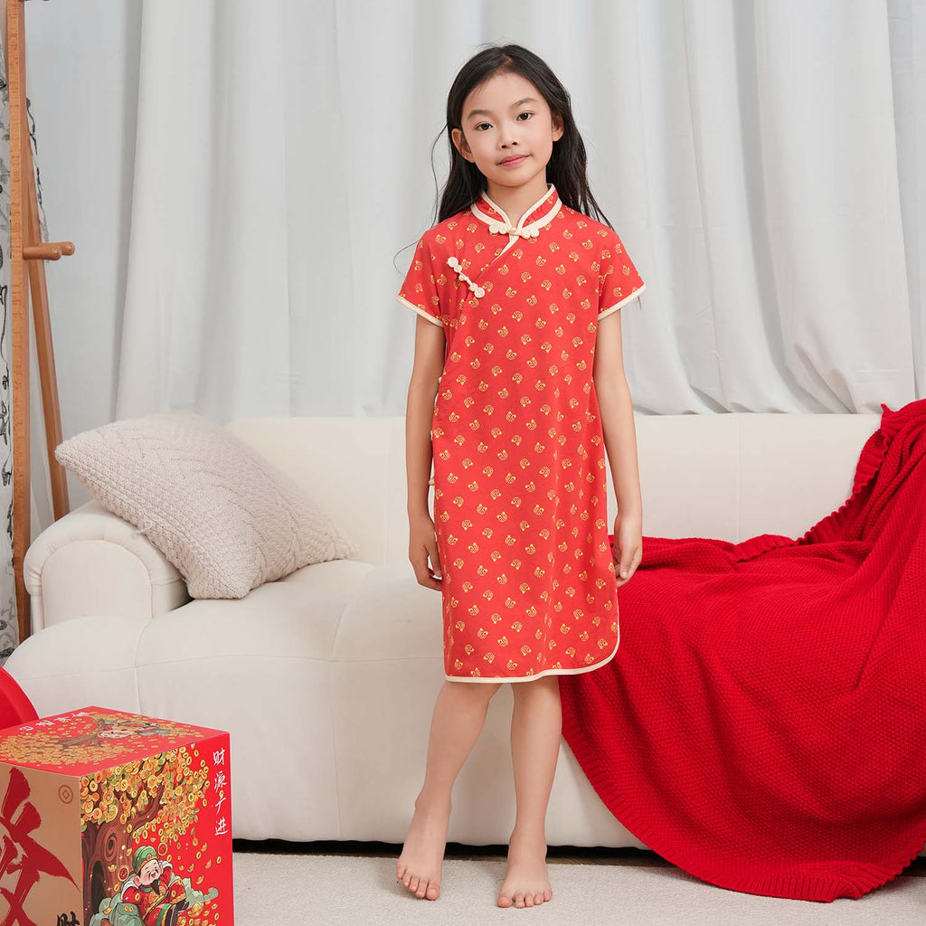 Singapore Souvenir Gift Blessing and Joy Family Set with Lucky Fu Characters Baby Kids Girl Cheongsam Dress 0830 - Little Kooma
