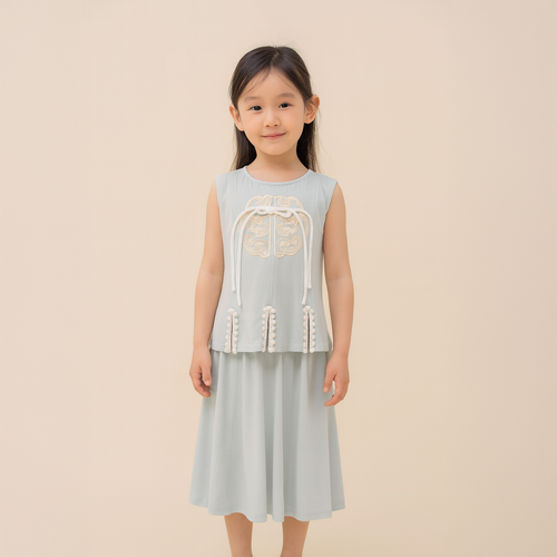 Singapore Souvenir Gift Vitality n Wisdom Blue Family Set Baby Kids Girl Cheongsam Top n Skirt Set 0842 - Little Kooma