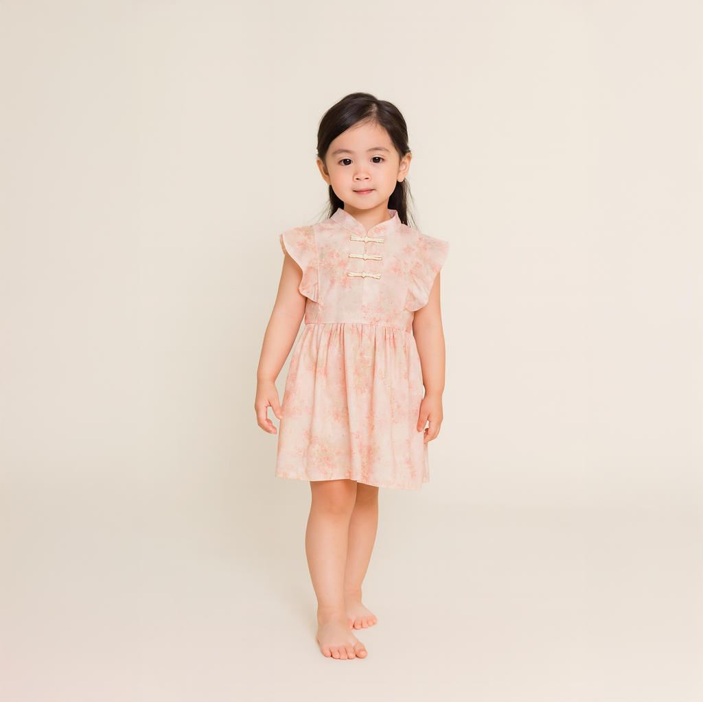 Singapore Souvenir Gift Pink Floral Baby Kids Girl Cheongsam Dress 0850