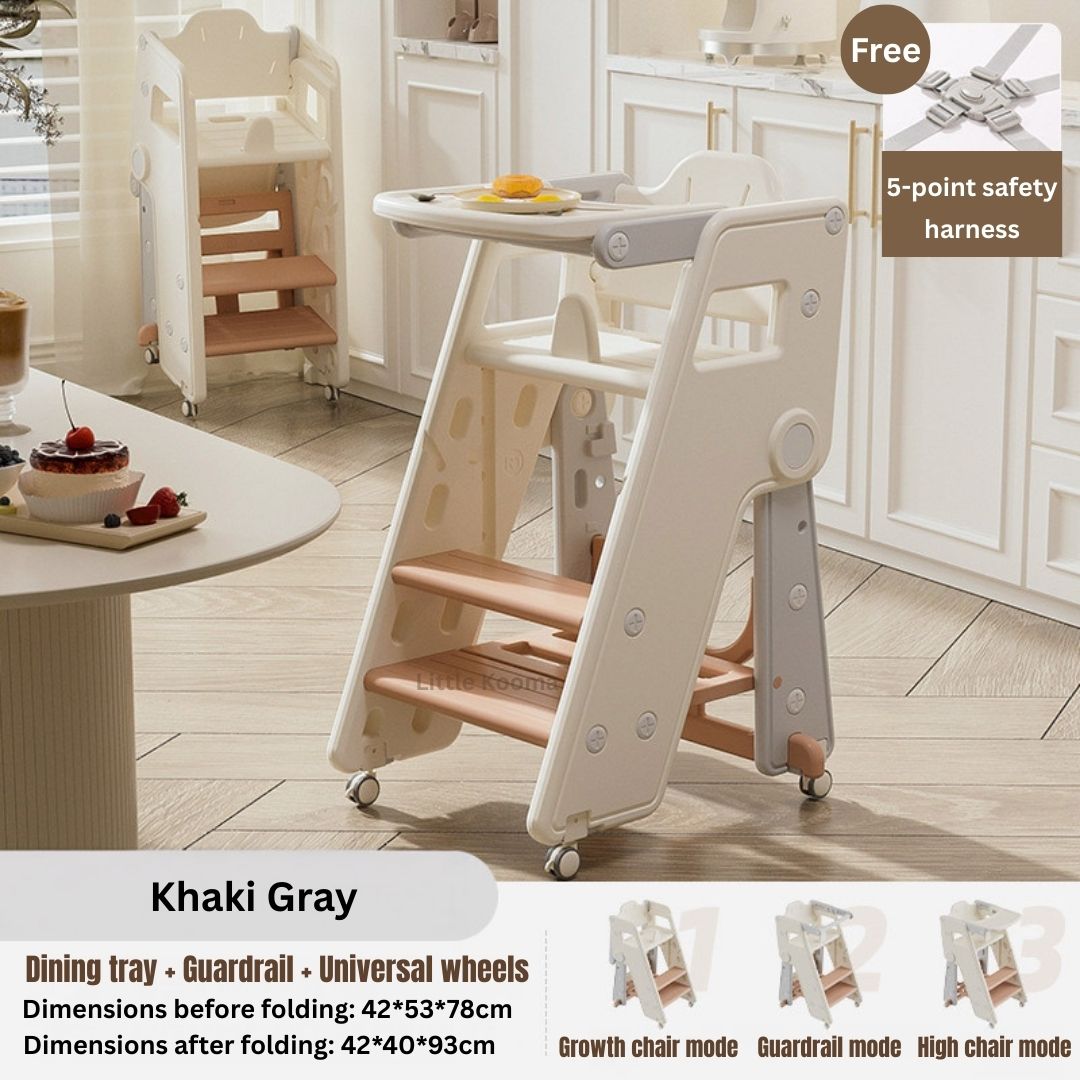 Ready Stock Foldable Baby High Chair & Kids Study Chair – Adjustable Height, Safety Guard, Learning Tower