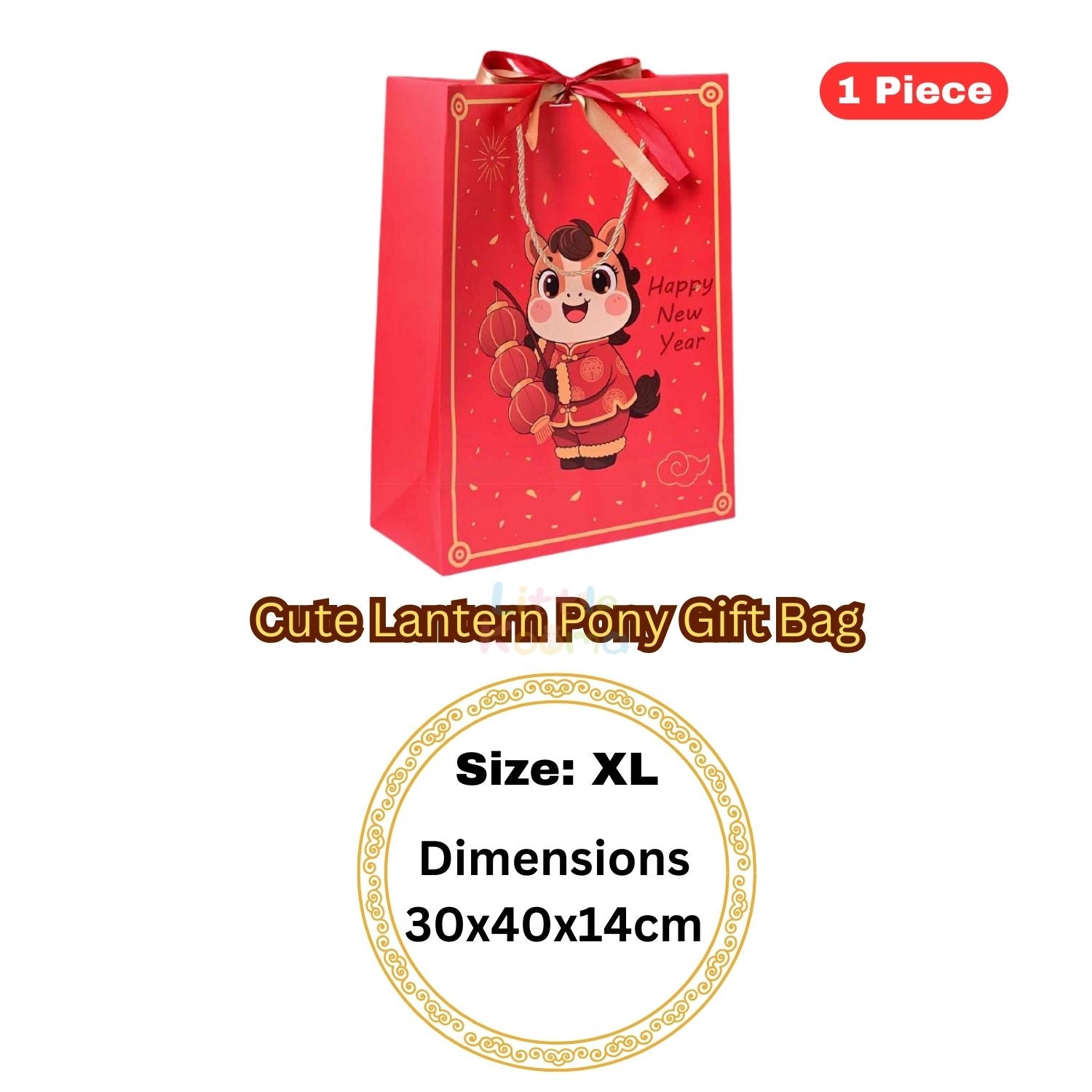 Ready Stock CNY Horse Year Gift Bag Paper Carrier Bag with Ribbon Bow Handle (4 Sizes)