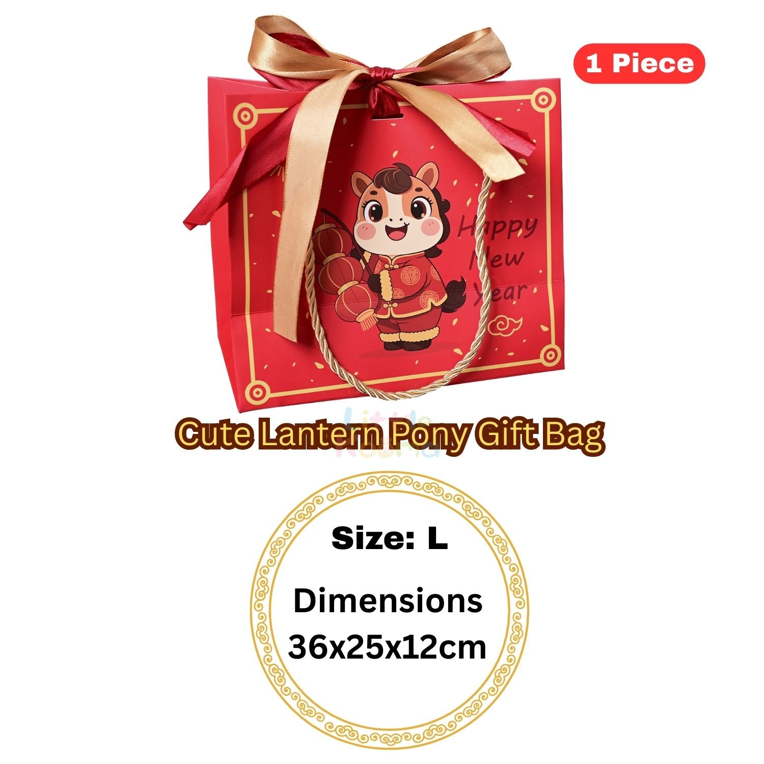 Ready Stock CNY Horse Year Gift Bag Paper Carrier Bag with Ribbon Bow Handle (4 Sizes)