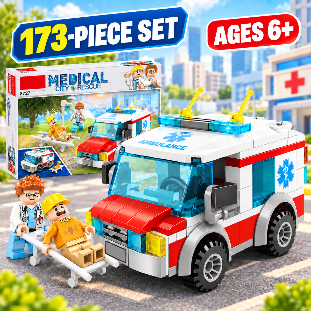 Enhanced draft cover for 173-piece ambulance medical city rescue building set