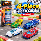 Four-piece die-cast car set variant 8651 with yellow-green, blue, white-blue, and red racing cars