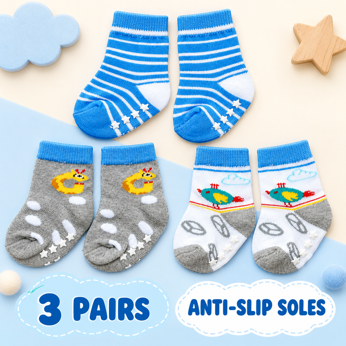 Little Kooma First Step three-pair anti-slip baby socks cover