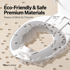 Square image of foldable toddler toilet training seat with English text Eco-Friendly & Safe, Premium Materials, Peace of Mind for Parents