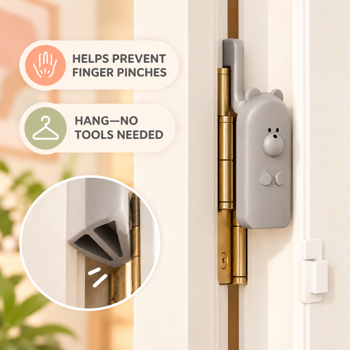 Little Kooma grey hanging bear door stopper for finger-pinch prevention cover