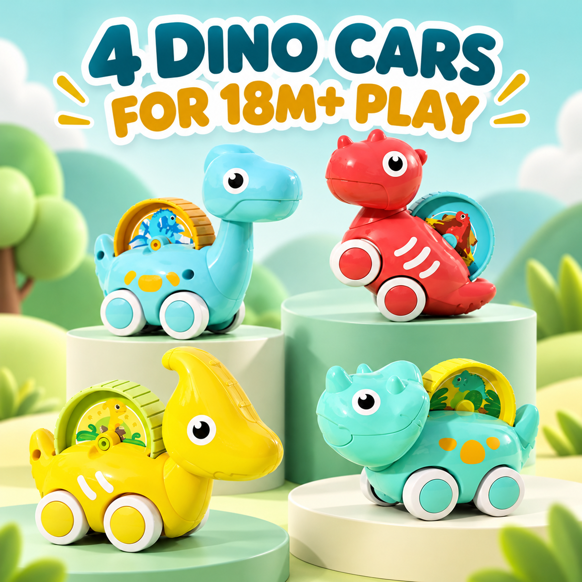 Huanger four-piece cartoon dinosaur toy car set enhanced cover draft for review