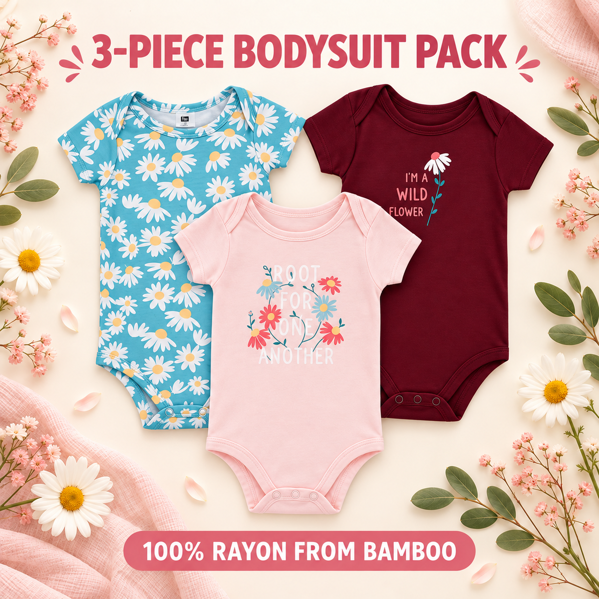 Hudson Baby 00898 three-piece rayon from bamboo bodysuit pack