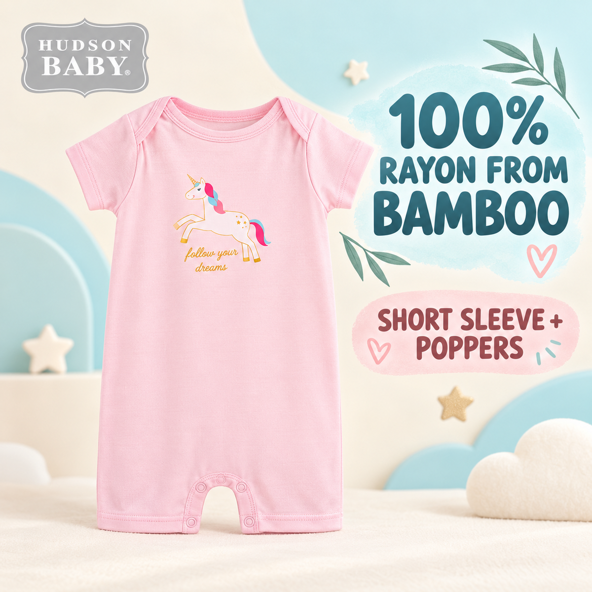 Enhanced draft cover for Hudson Baby unicorn bamboo romper 01198CH