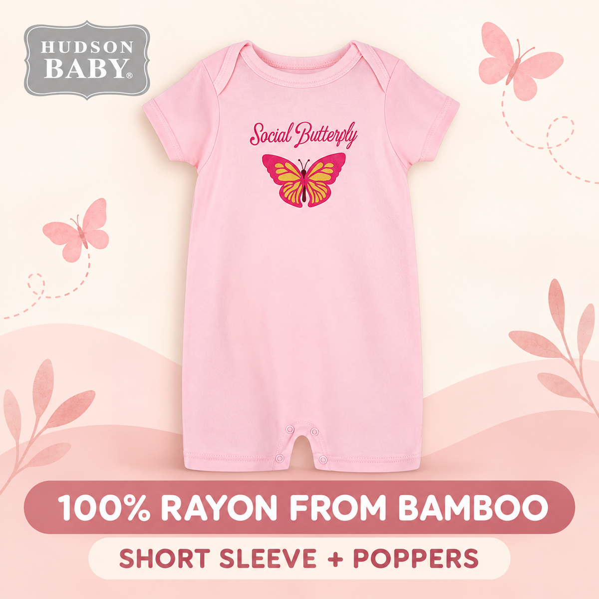 Enhanced draft cover for Hudson Baby Social Butterfly bamboo romper 01270CH