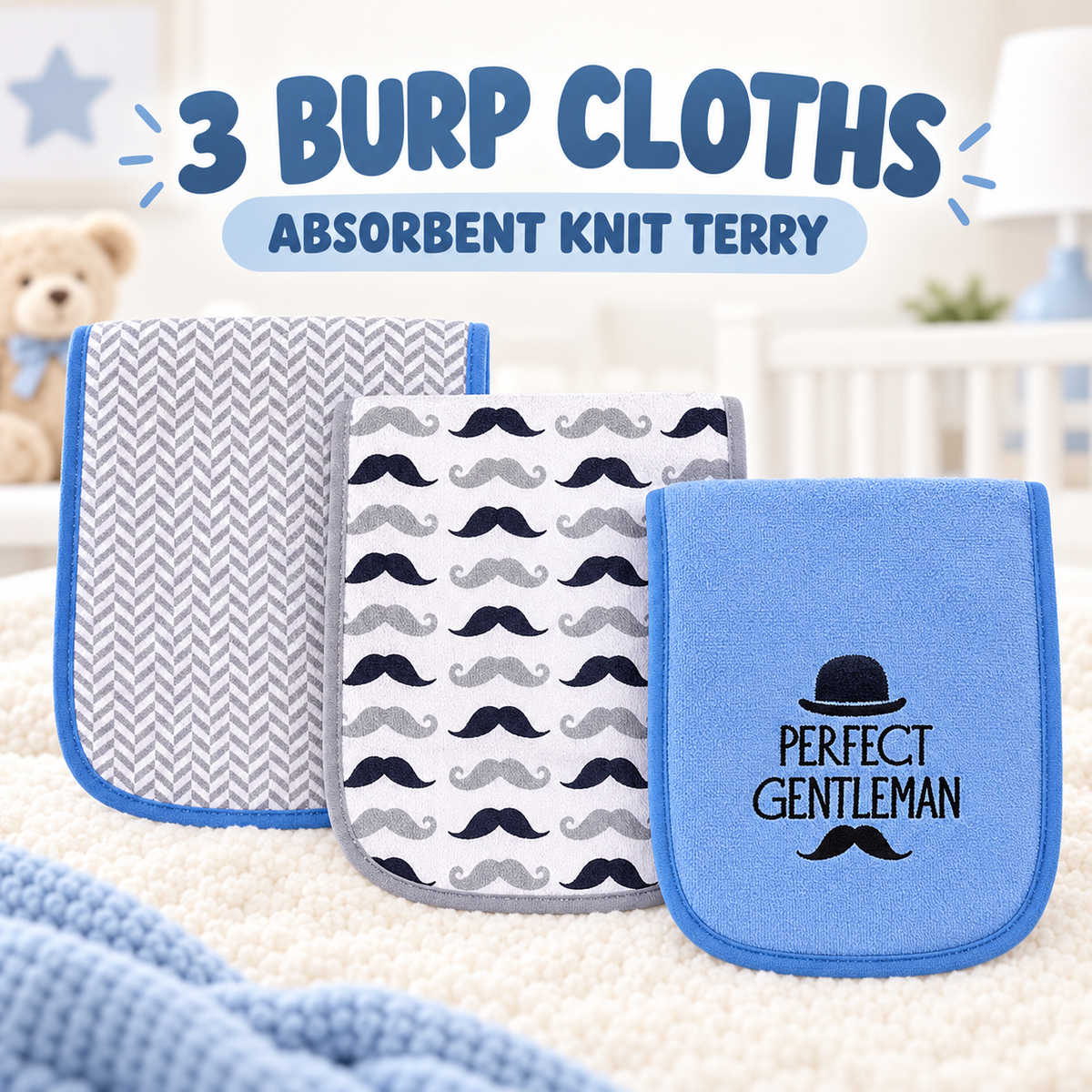 Little Kooma Hudson Baby three-piece absorbent knit terry burp cloth set 00542 cover