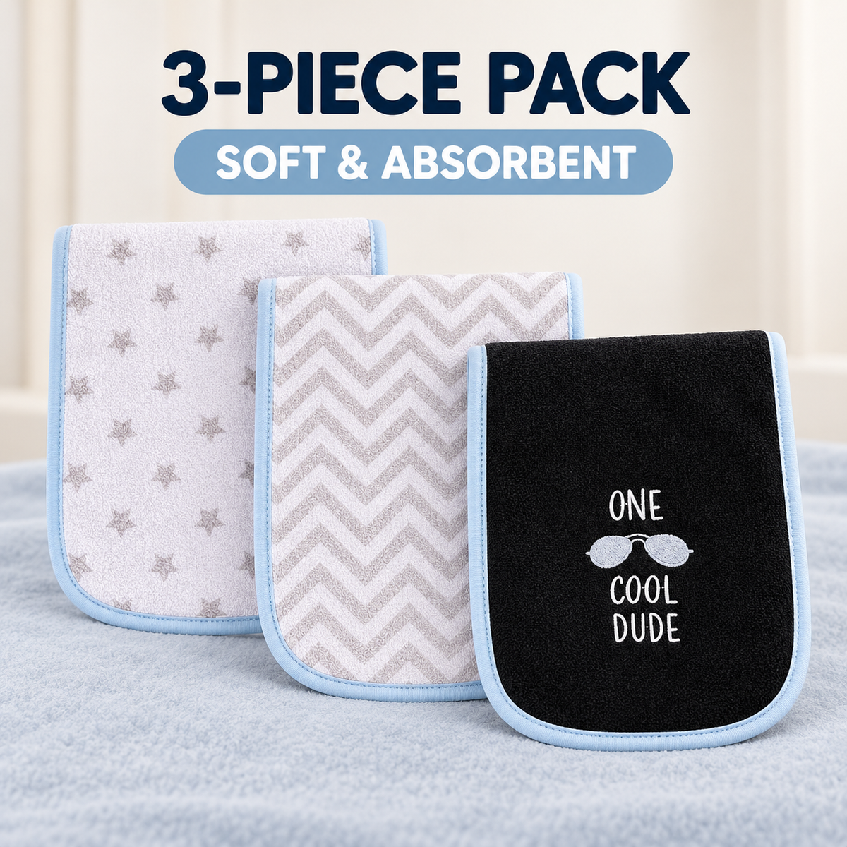 Hudson Baby 00540 three-piece burp cloth set enhanced cover draft for human review