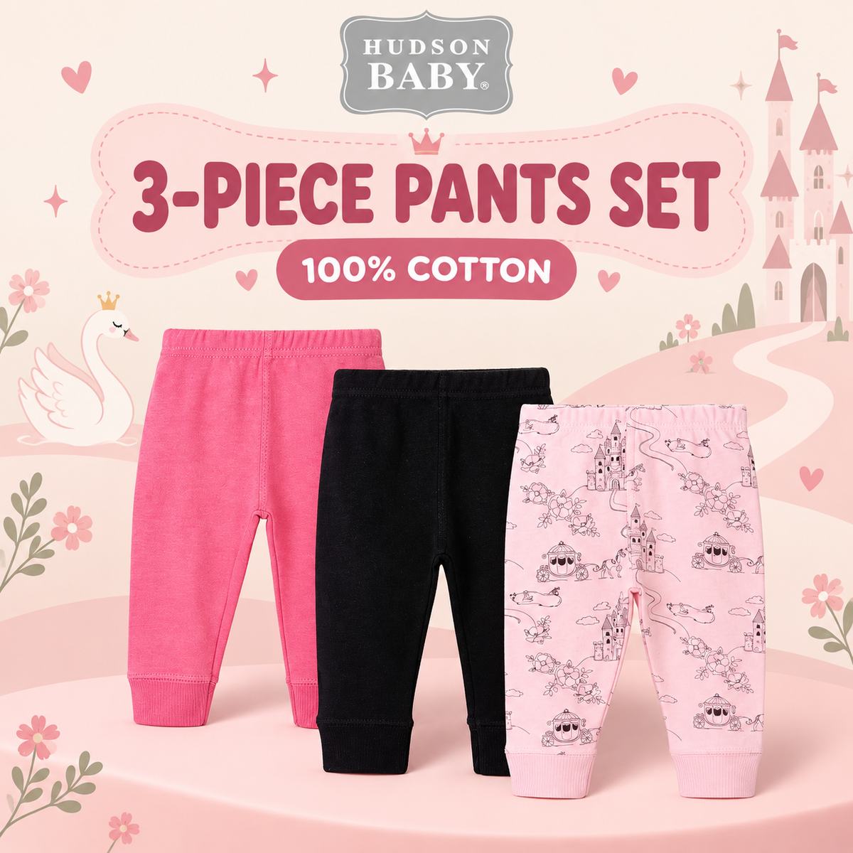 Enhanced draft cover for Hudson Baby Fairytale Princess three-piece cotton pants set
