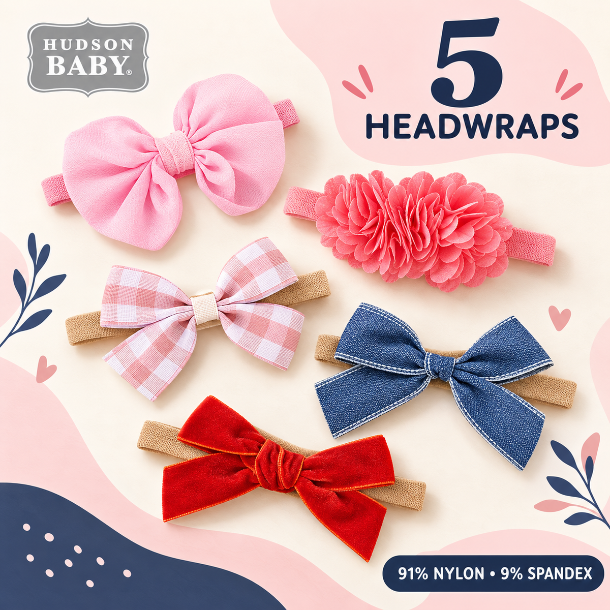 Hudson Baby five-piece pink navy and red headwrap set 13233 enhanced cover