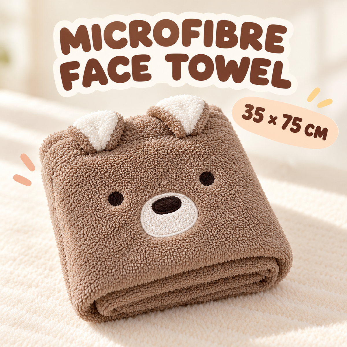 Little Kooma microfiber bear face towel enhanced cover, 35 by 75 cm