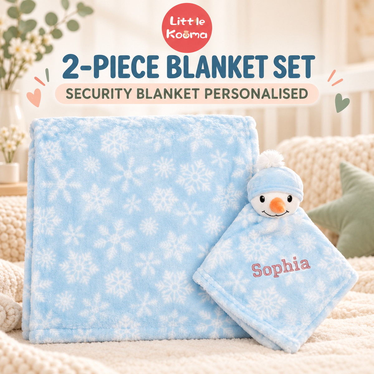 Enhanced review draft: personalised snowman plush blanket and security blanket two-piece set