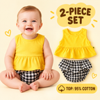 Little Kooma yellow top and plaid knickers two-piece set cover