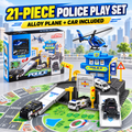 Little Kooma 21-piece police parking play set with alloy plane and car