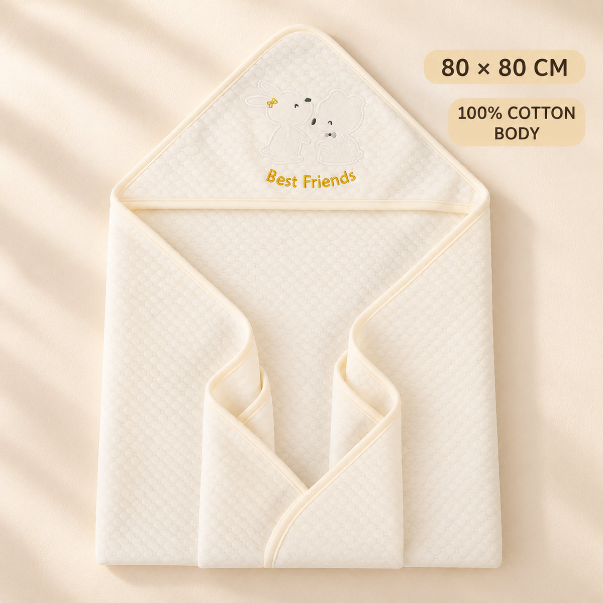 Cream BP53215 quilted hooded receiving blanket enhanced cover draft for human review