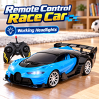 Blue and black No.19-3B remote-control racing car with controller and working headlights