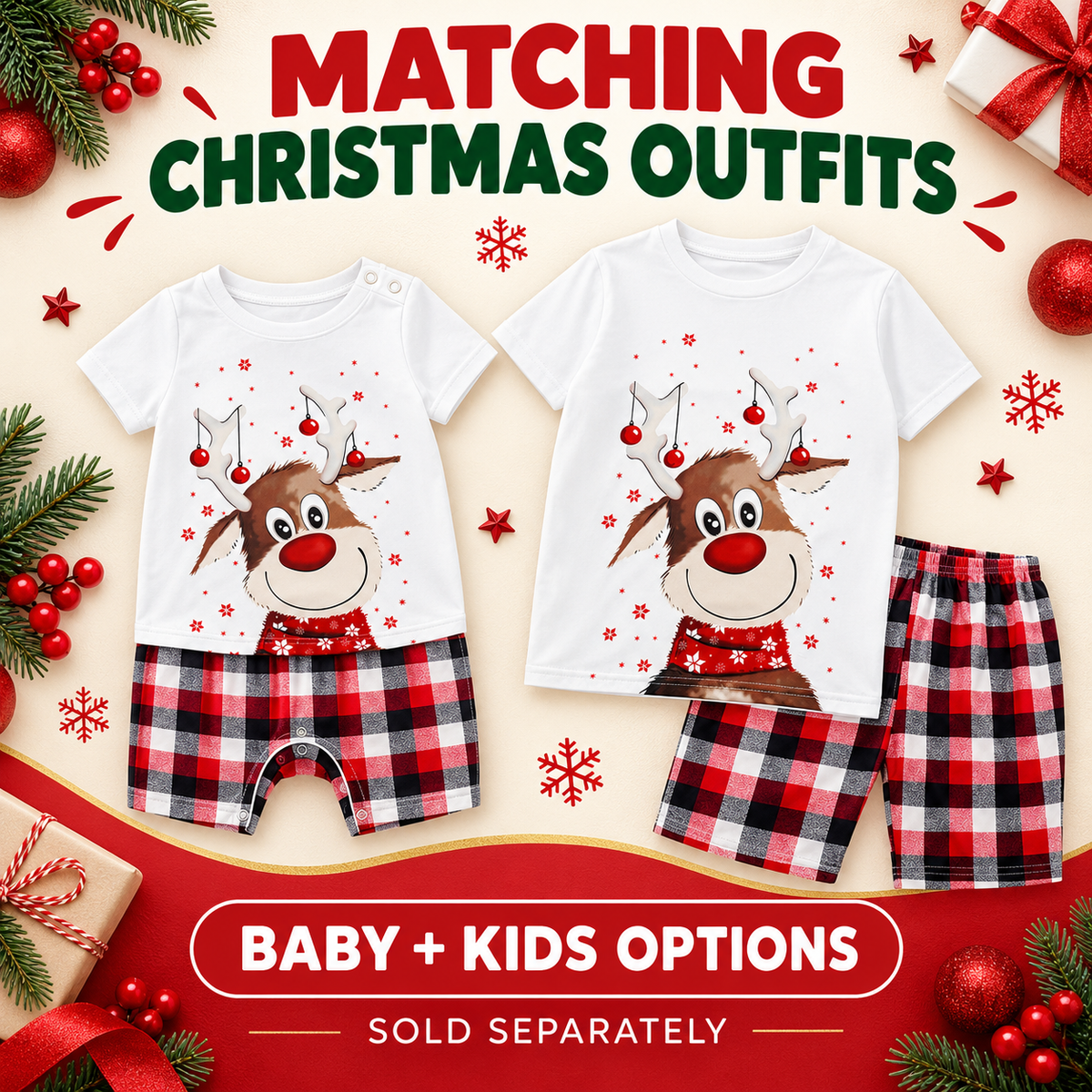 Little Kooma matching Christmas reindeer baby and kids outfits enhanced cover