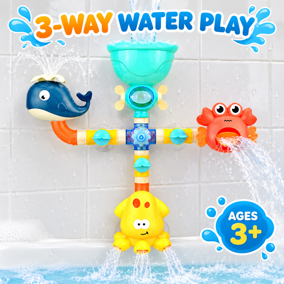 Little Kooma whale crab and giraffe three-way bath water toy cover, ages 3 and up
