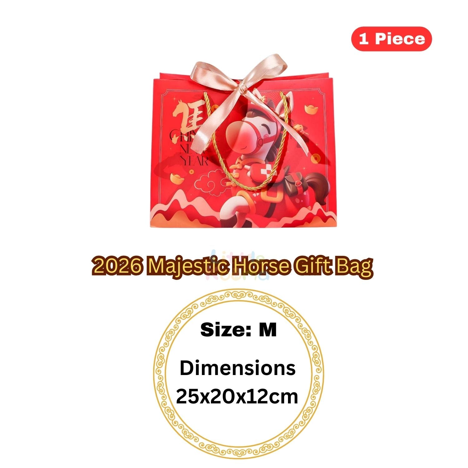 Ready Stock CNY Horse Year Gift Bag Paper Carrier Bag with Ribbon Bow Handle (4 Sizes)