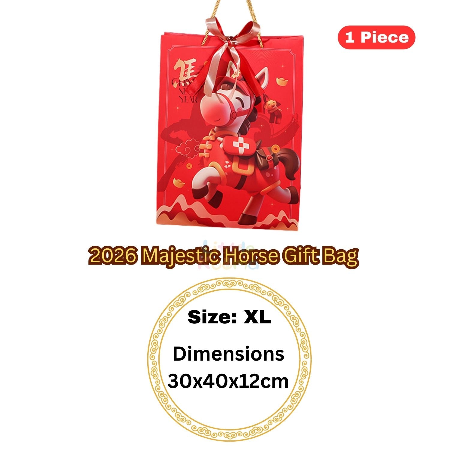 Ready Stock CNY Horse Year Gift Bag Paper Carrier Bag with Ribbon Bow Handle (4 Sizes)