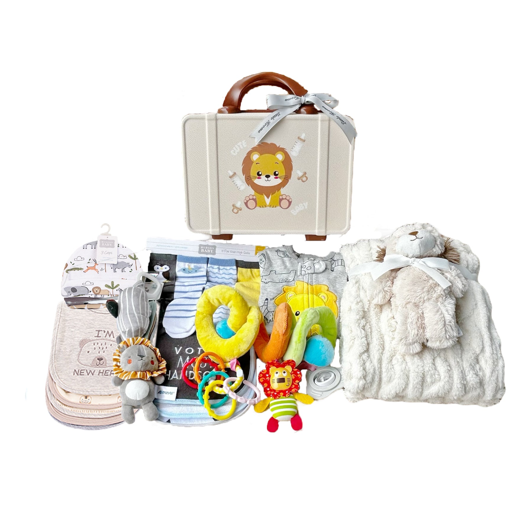 New Born Baby Boy LED Light Layette Plush Blanket Lion Suitcase Mummy Makeup Box Gift Hamper Gift Box Set