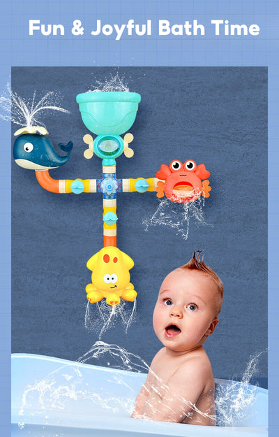 Baby Toddler Kids Wall Bathtub Mounted Whale Crab Giraffe Bath Toy Set w Suction Cups 3 Years + - Little Kooma
