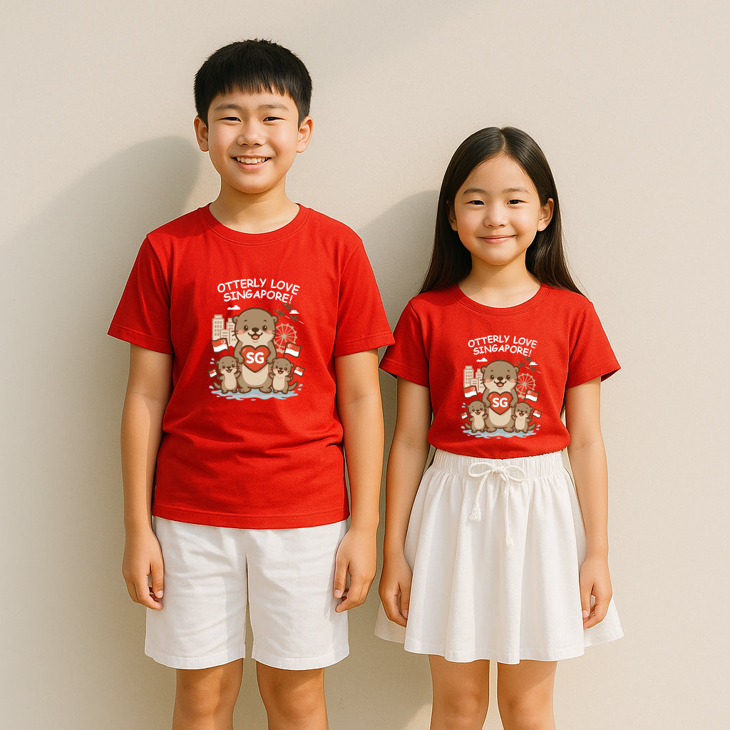 National Day NDP Red Top - Baby Kids Red T-shirt Cute Otters Otterly Love Singapore National Day Top Outfit