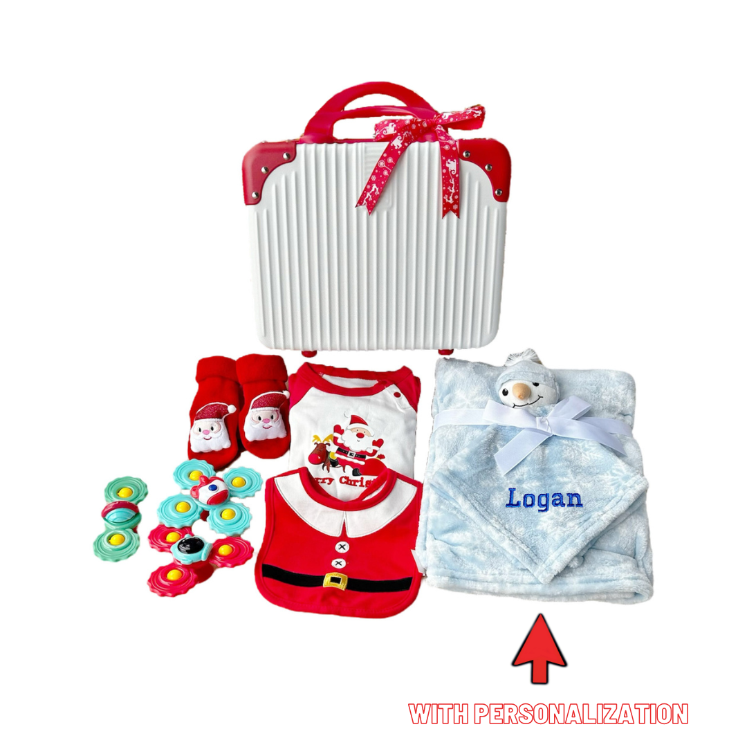 New Born Baby Boy Girl Christmas LED Light Layette Plush Blanket Snowman Suitcase Mummy Makeup Box Gift Hamper New Born Baby Gift Box Set - Little Kooma