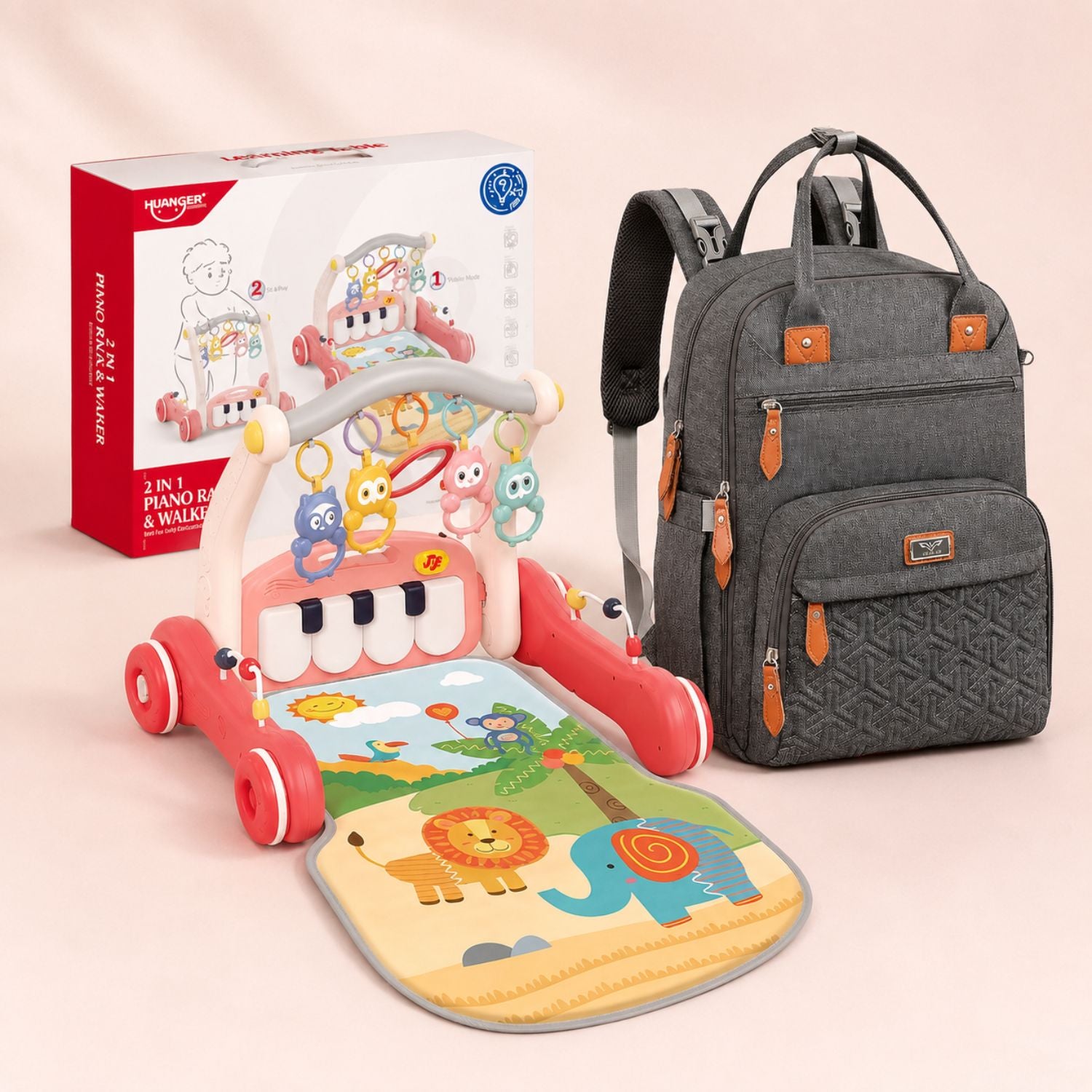 3-in-1 Baby Play Mat, Gym, Walker & Unisex Baby Diaper Bag Backpack for Mom & Dad