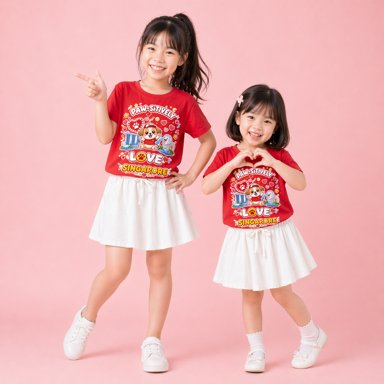 Singapore National Day Kids Red T-Shirt Family Matching Outfit - PAW-SiTIVELY Love Singapore - Little Kooma