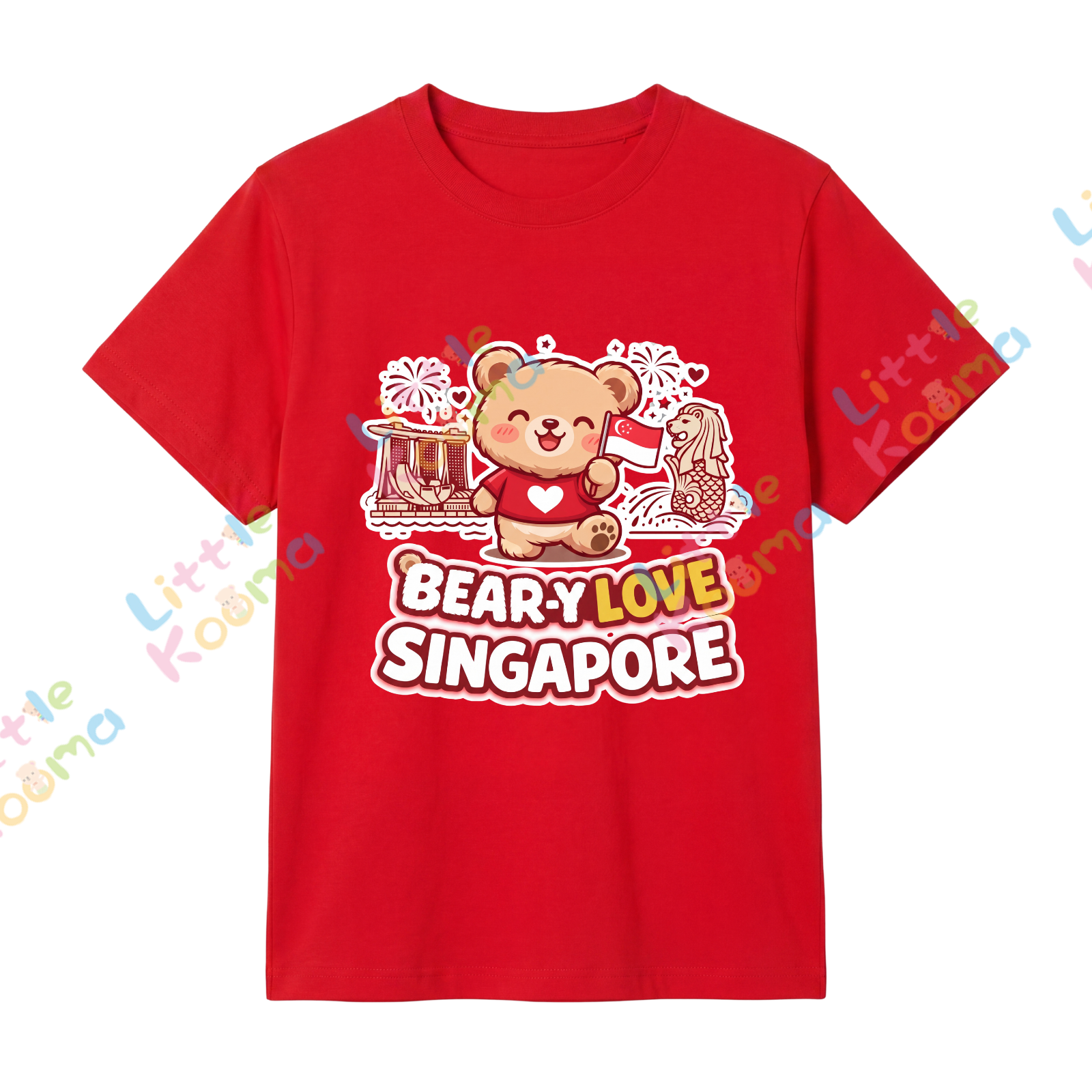 Singapore National Day Kids Red T-Shirt Family Matching Outfit - Bear-y Love Singapore - Little Kooma