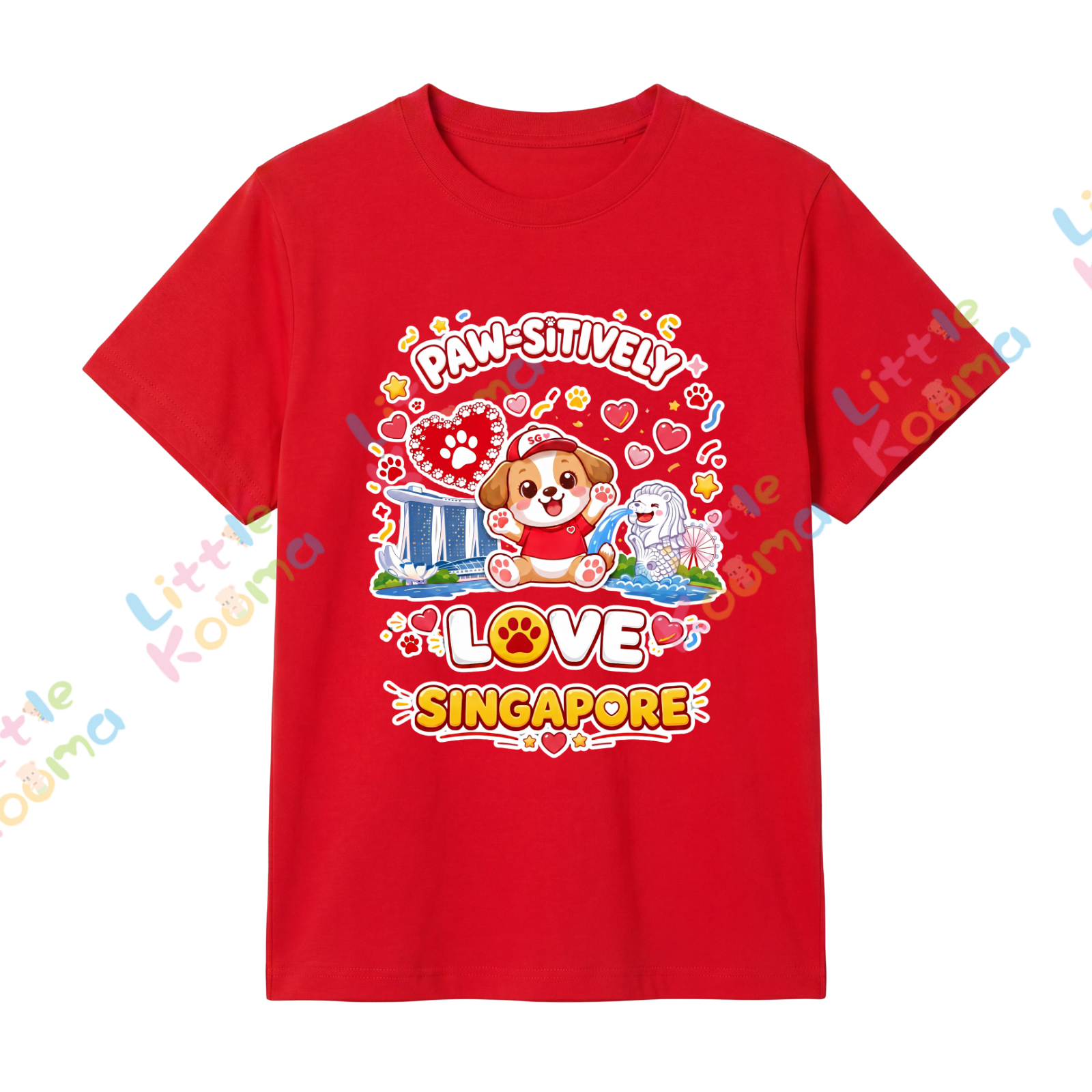 Singapore National Day Kids Red T-Shirt Family Matching Outfit - PAW-SiTIVELY Love Singapore - Little Kooma