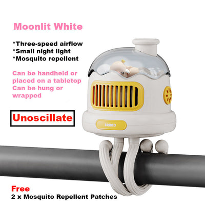 Baby Kids Leafless Oscillating Mini Three-speed Airflow Night Light Mosquito Repellent Stroller Fan - Little Kooma