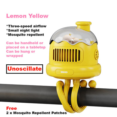 Baby Kids Leafless Oscillating Mini Three-speed Airflow Night Light Mosquito Repellent Stroller Fan - Little Kooma