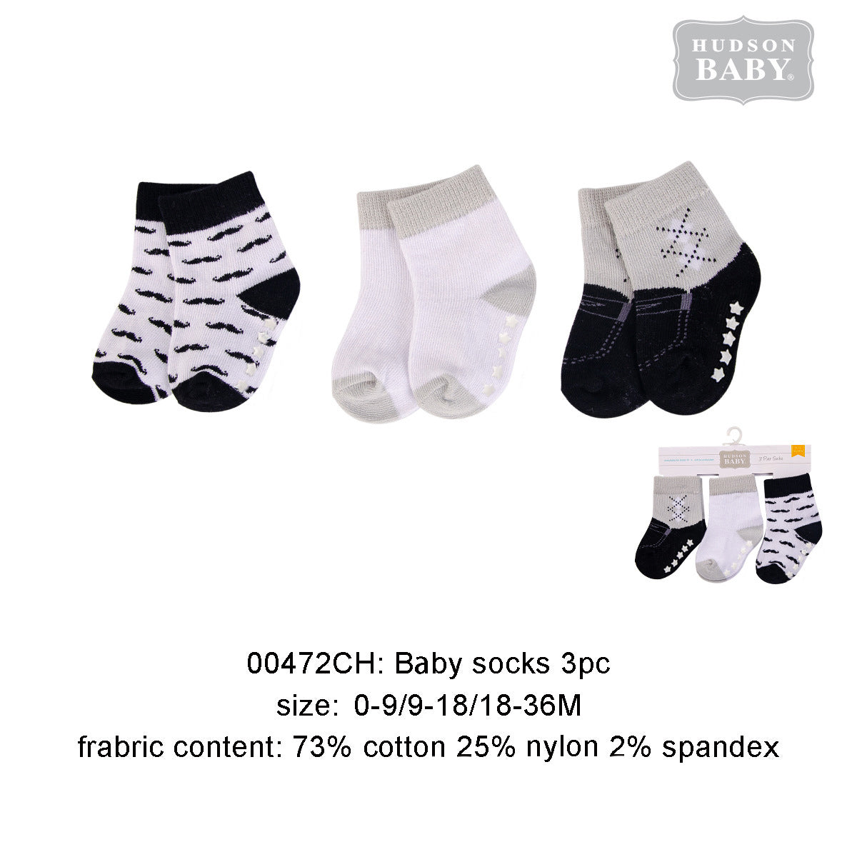 Hudson Baby Socks 3 Pairs Pack Anti-slip - Little Kooma