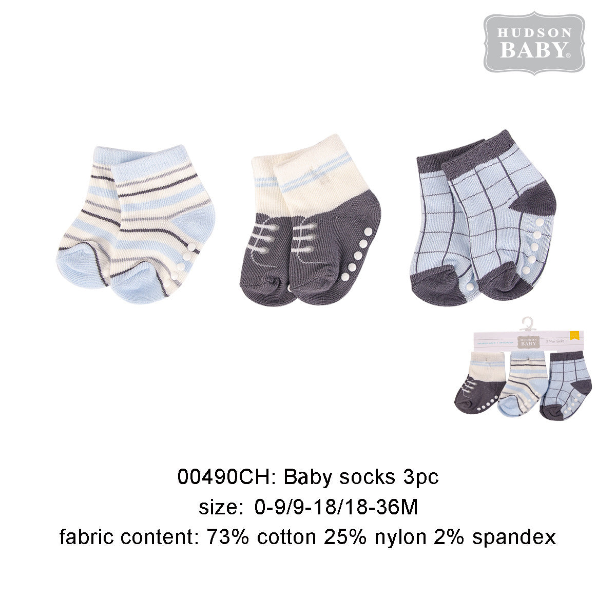 Hudson Baby Socks 3 Pairs Pack Anti-slip - Little Kooma