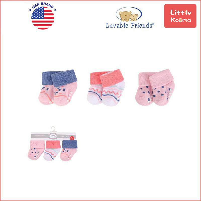 New Born Baby Terry Socks 3 Pack 00935CH Girl Aztec - Little Kooma