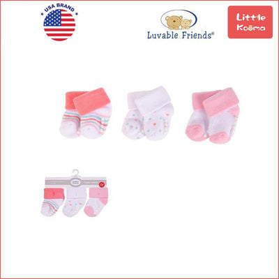 New Born Baby Terry Socks 3 Pack 00936CH Coral Dots - Little Kooma