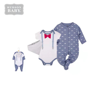 Hudson Baby Bodysuit Sleepsuit Bib 3 Piece Layette Set 01000CH Gentleman - Little Kooma